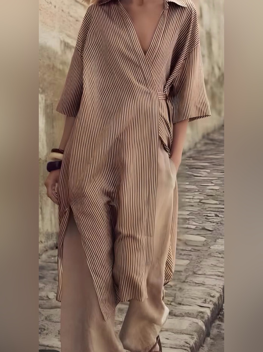 Zara Elegant Beige Striped dress/ Size Medium